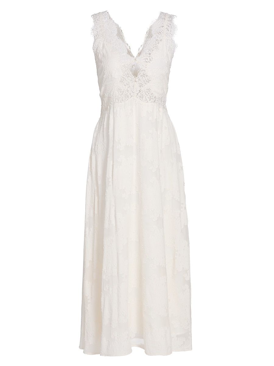 Women's Larysa Lace-Trimmed Silk-Cotton Midi-Dress - Macadamia - Size 6