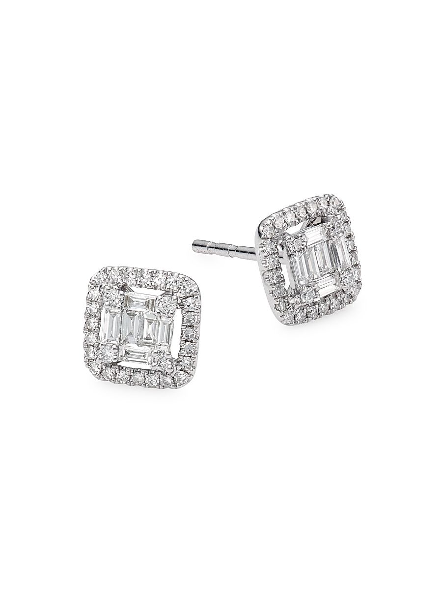 Women's 14K White Gold & 0.43 TCW Diamond Cushion Stud Earrings - White Gold