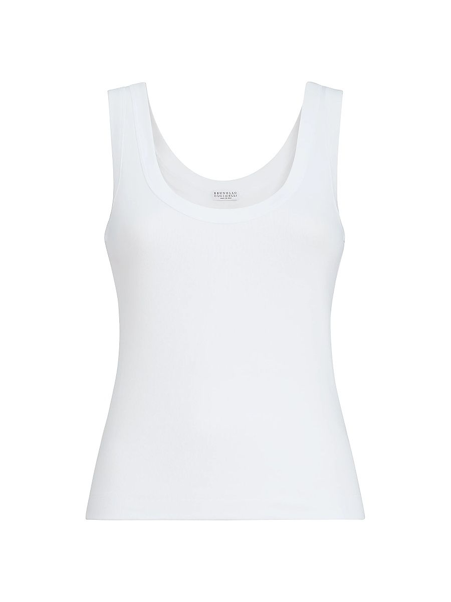 Women's Stretch Cotton Ribbed Jersey Top with Monili - White - Size XXXXL