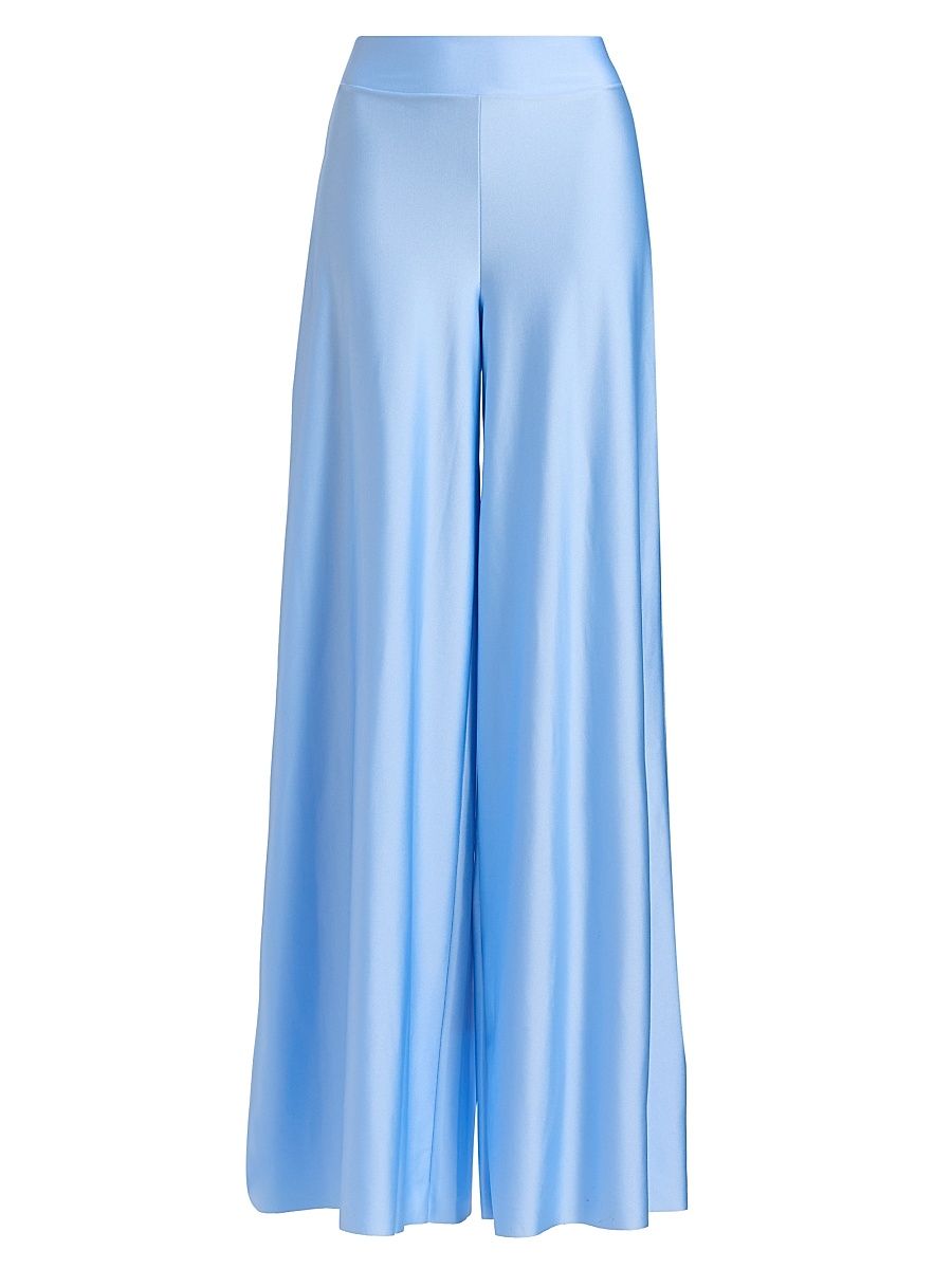 Women's Skyla Satin Wide-Leg Pants - Blue Aura - Size 10