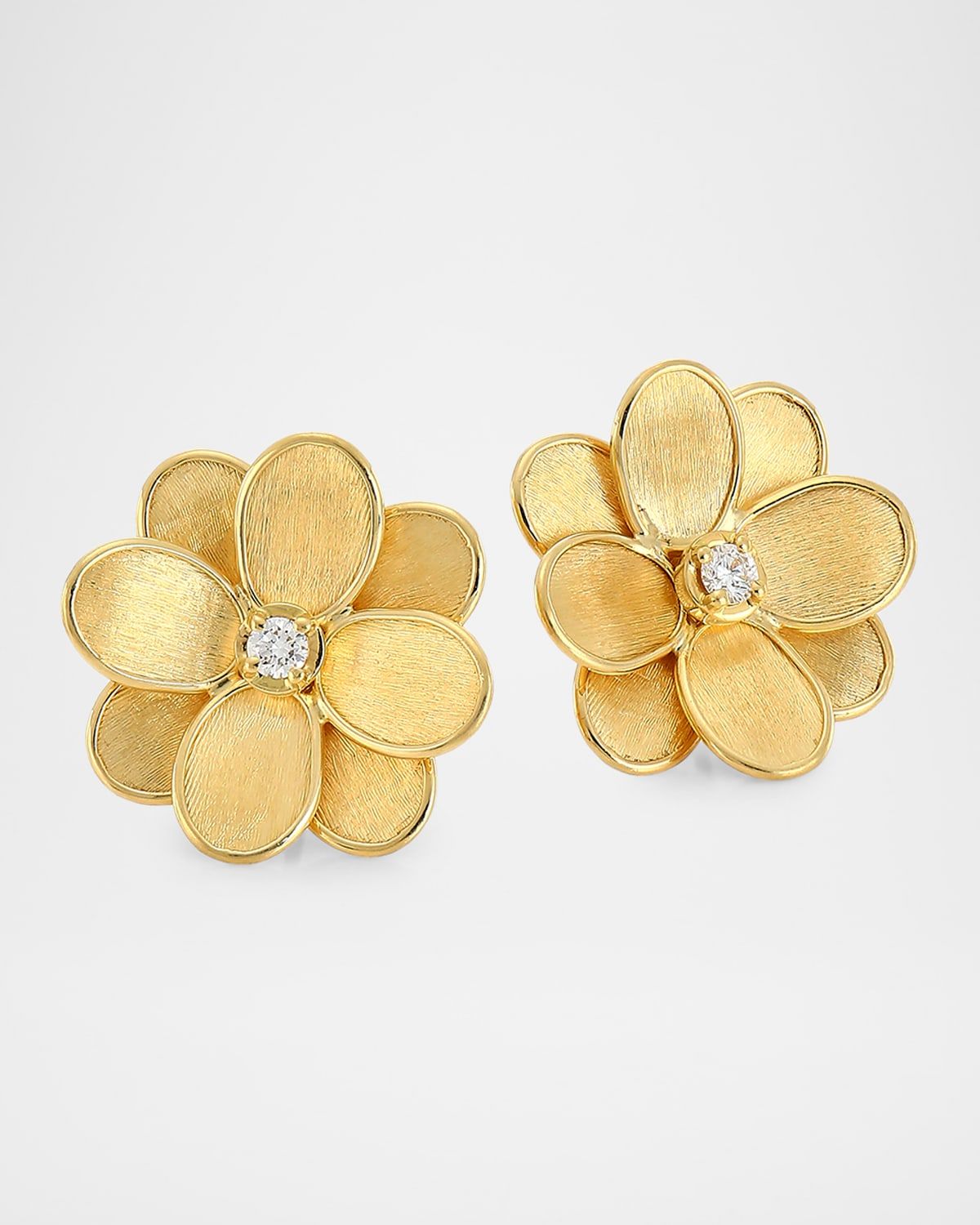 18K Yellow Gold Diamond Flower Earrings