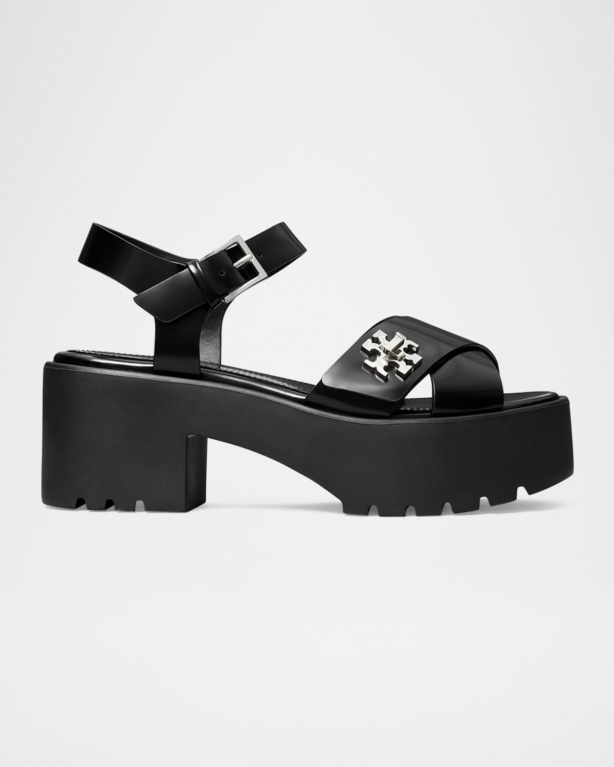 Turnlock Leather Lug-Heeled Platform Sandals
