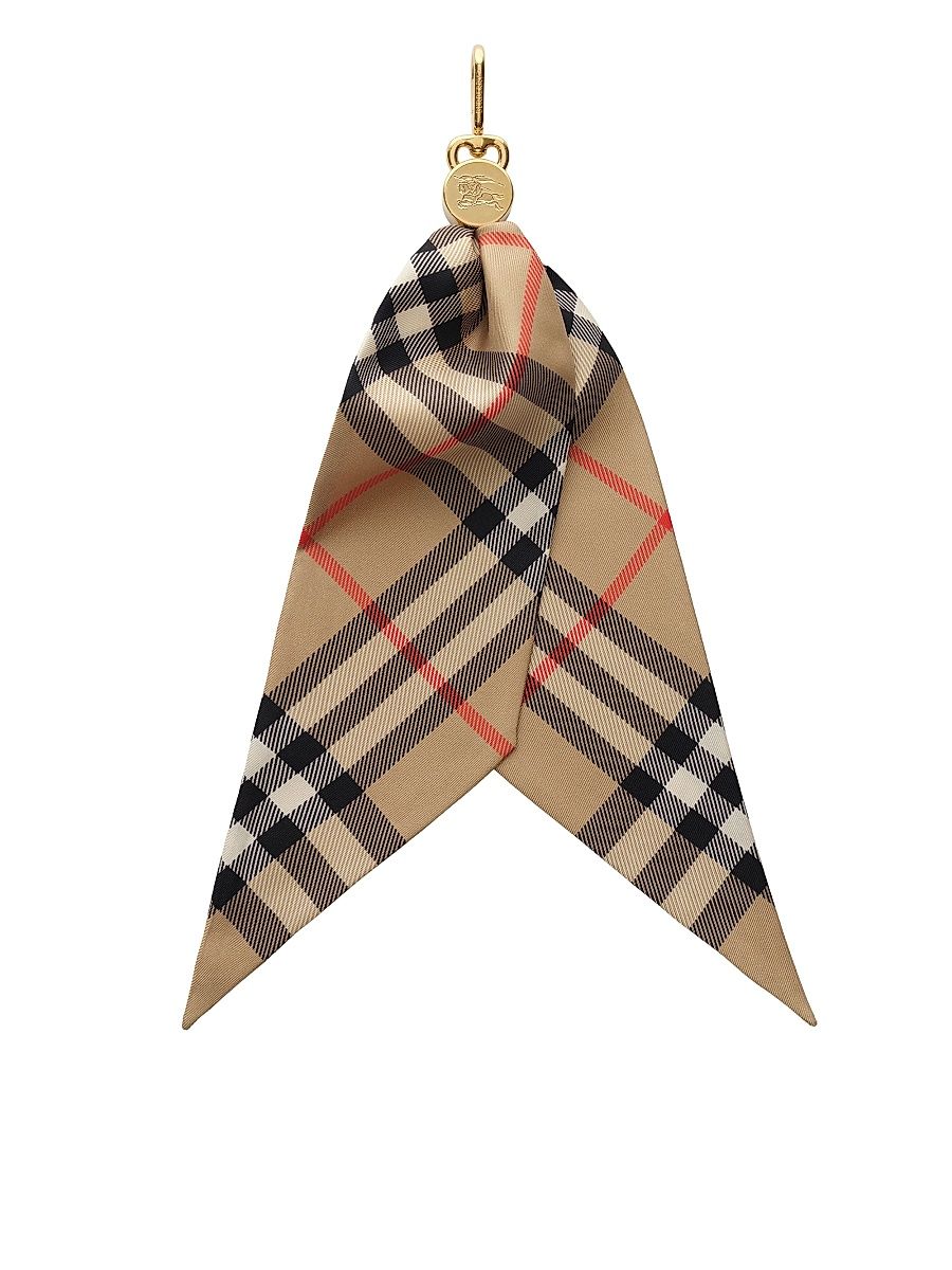 Women's Check Silk Scarf Charm - Sand