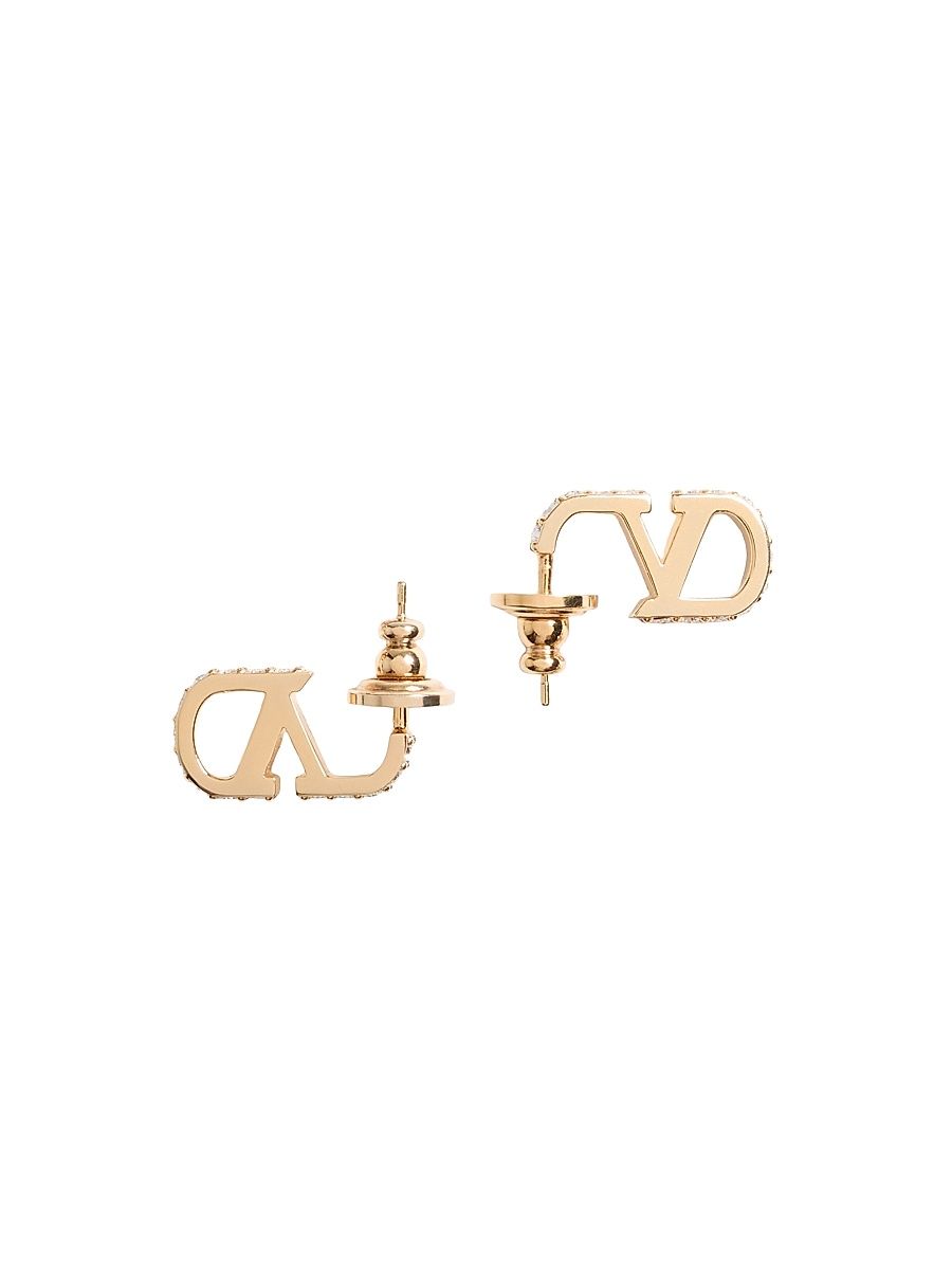 Women's VLogo Signature Metal and Swarovski Crystal Earrings - Gold Crystal