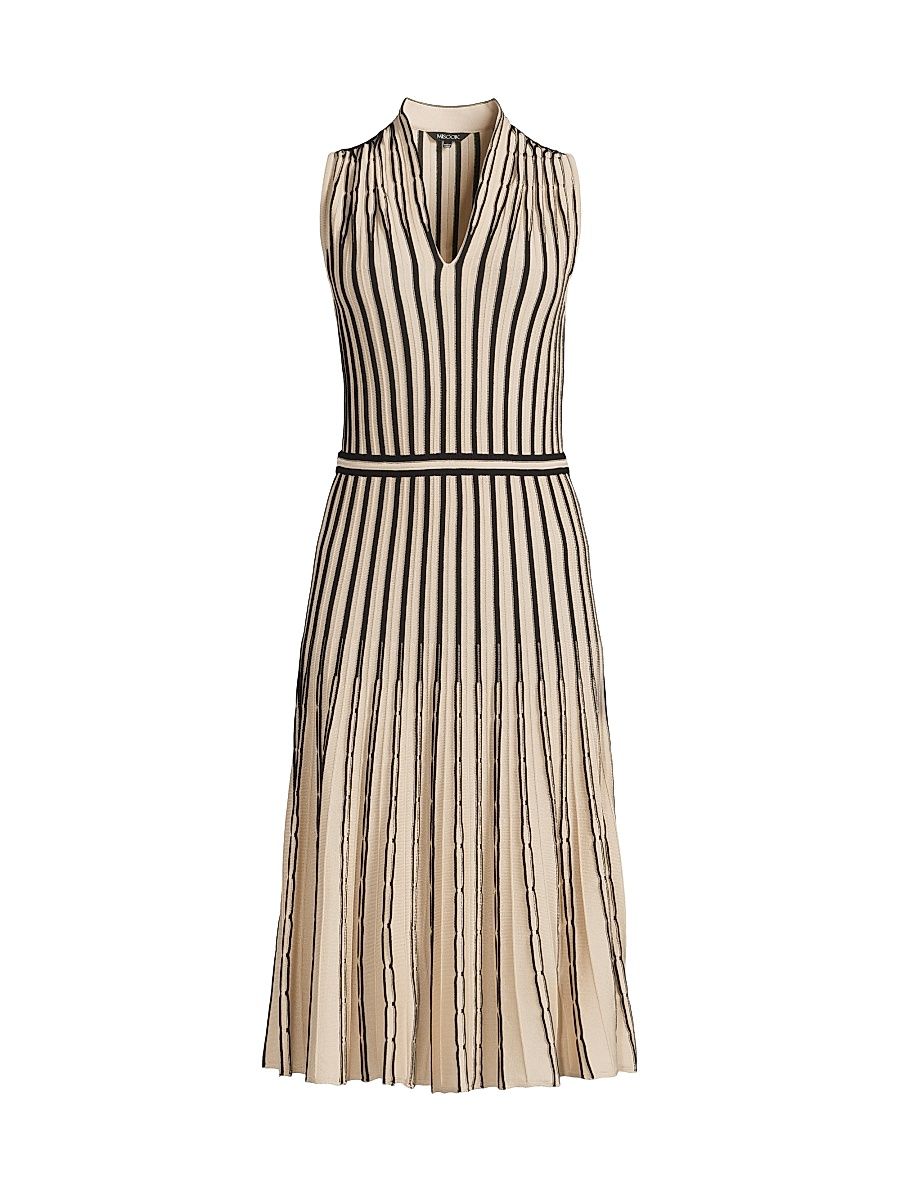 Women's Striped Rib-Knit Midi-Dress - Biscotti Black - Size XXL