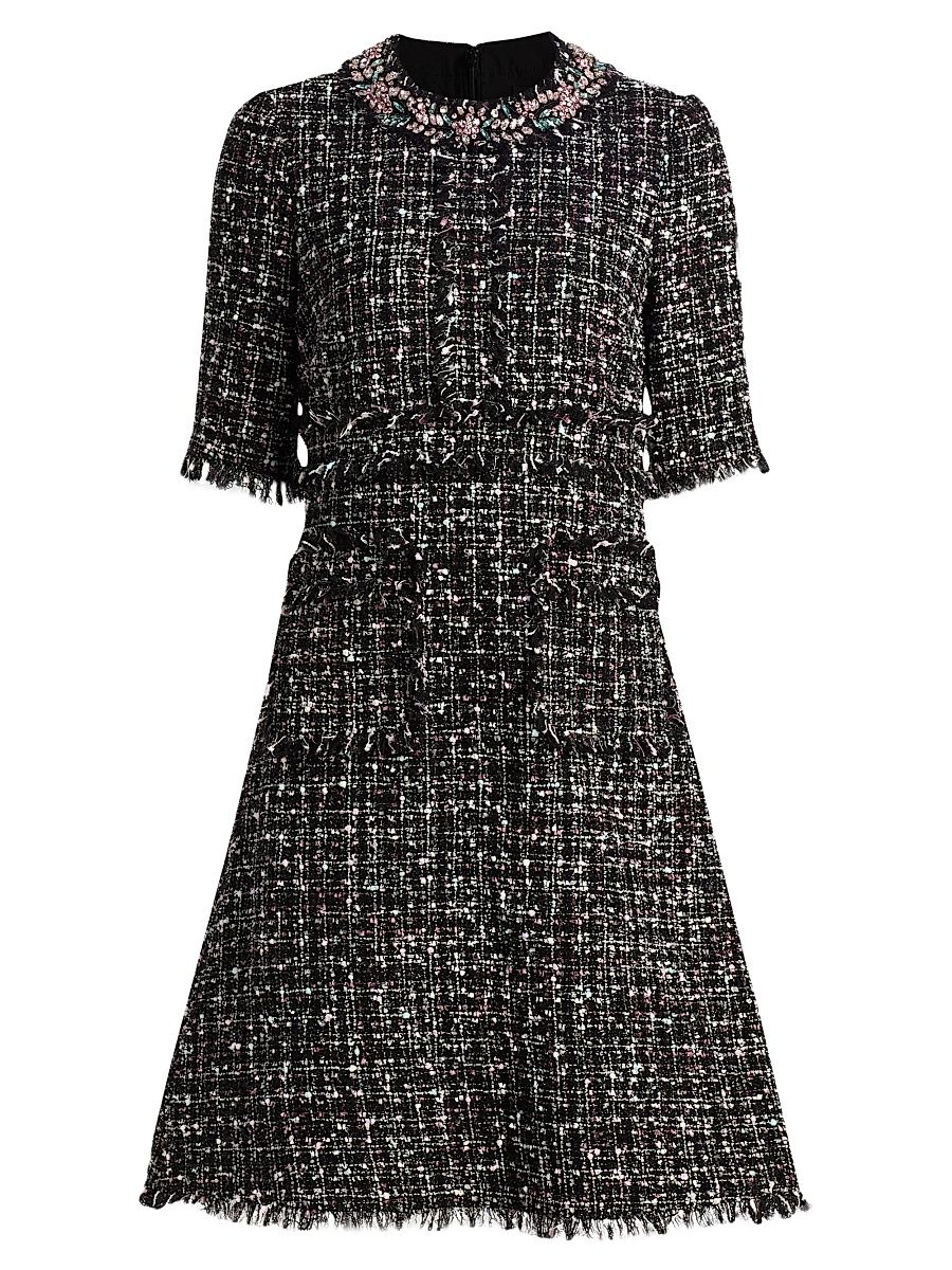 Women's Embellished Tweed Fit & Flare Minidress - Black Multi - Size 10