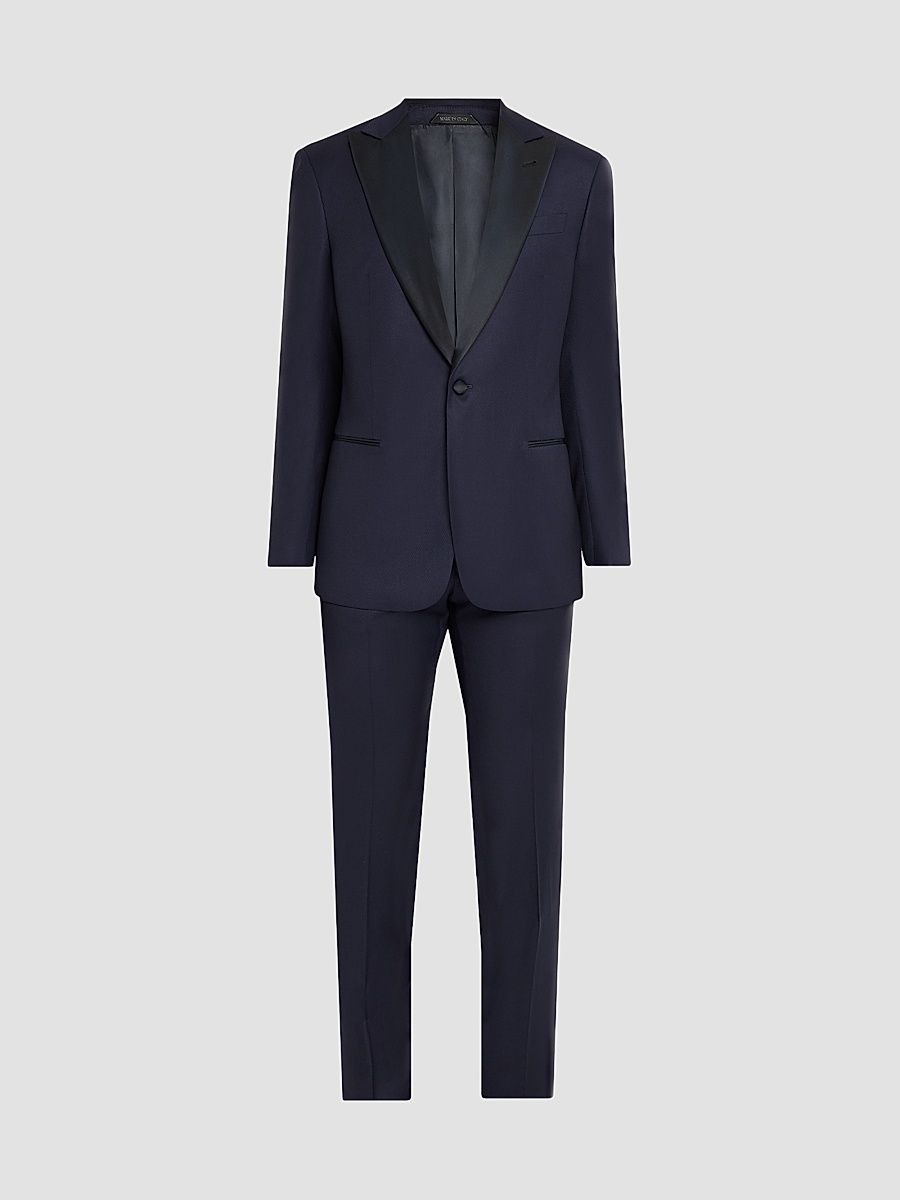 Men's Diamond-Woven Wool Tuxedo - Sodalite Blue - Size 48