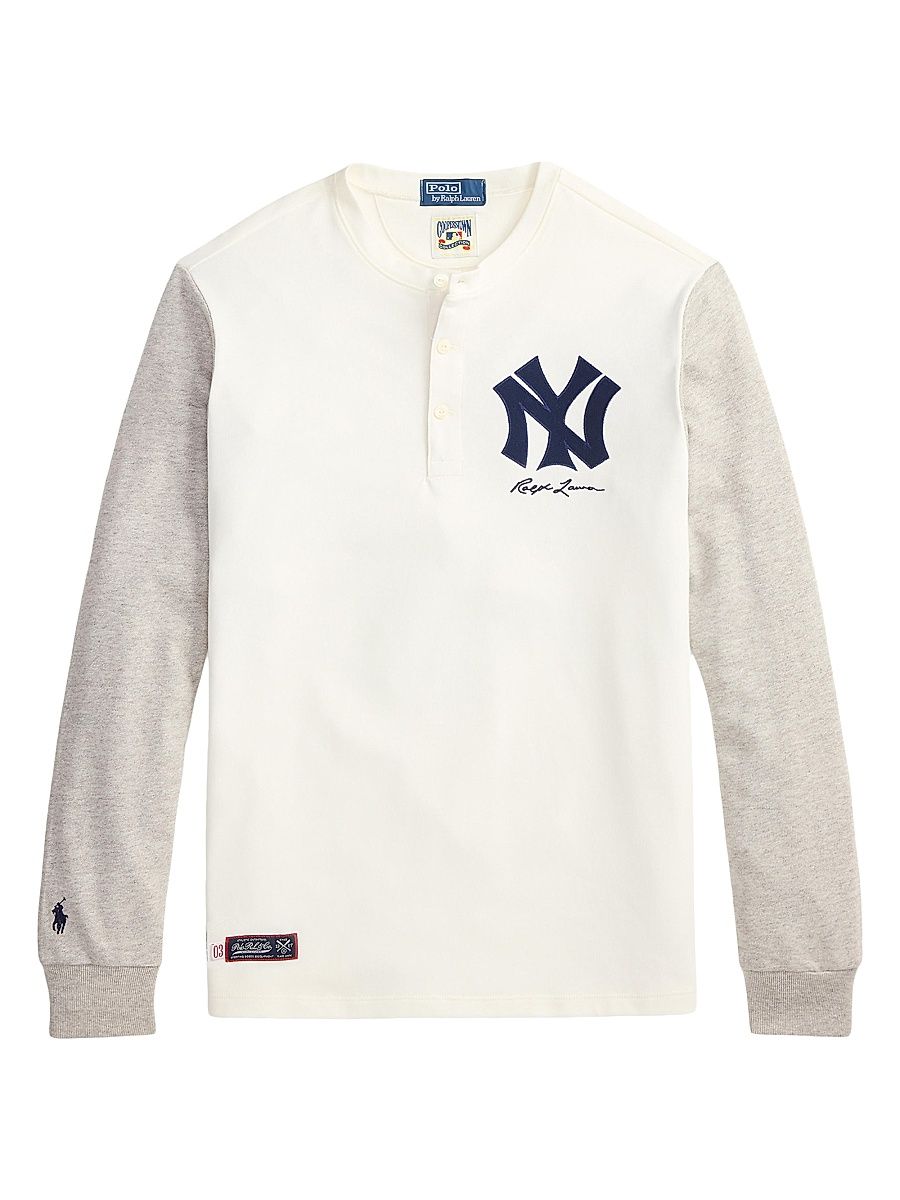 Men's New York Yankees Henley - Deckwash White Brooklyn Heather - Size XXL