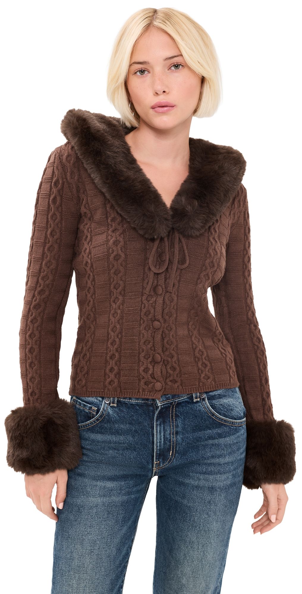 House of Sunny Cable Peggy Cardigan Brown 14