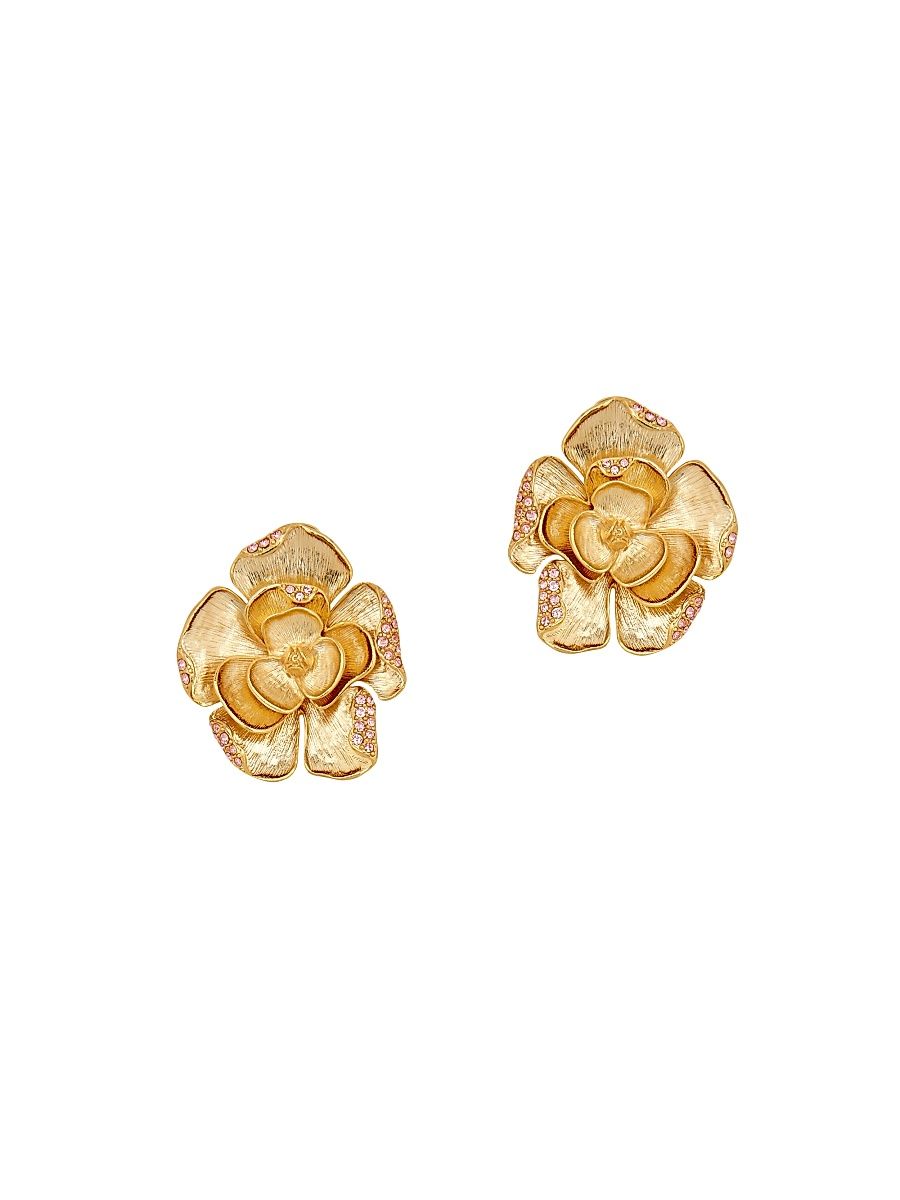 Women's Goldtone & Strass Crystal Flower Clip-On Earrings - Rose