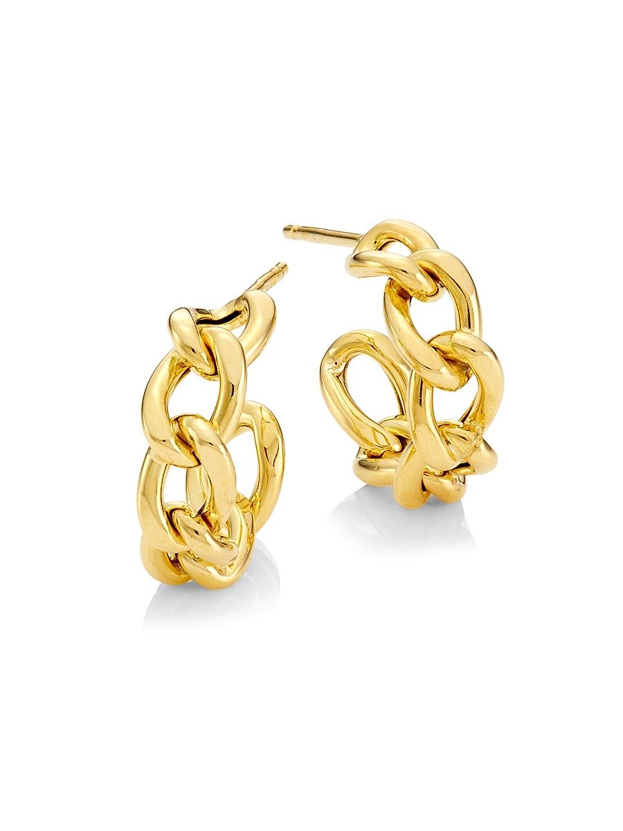 Women's 14K Gold Curb Chain Hoop Earrings - Yellow