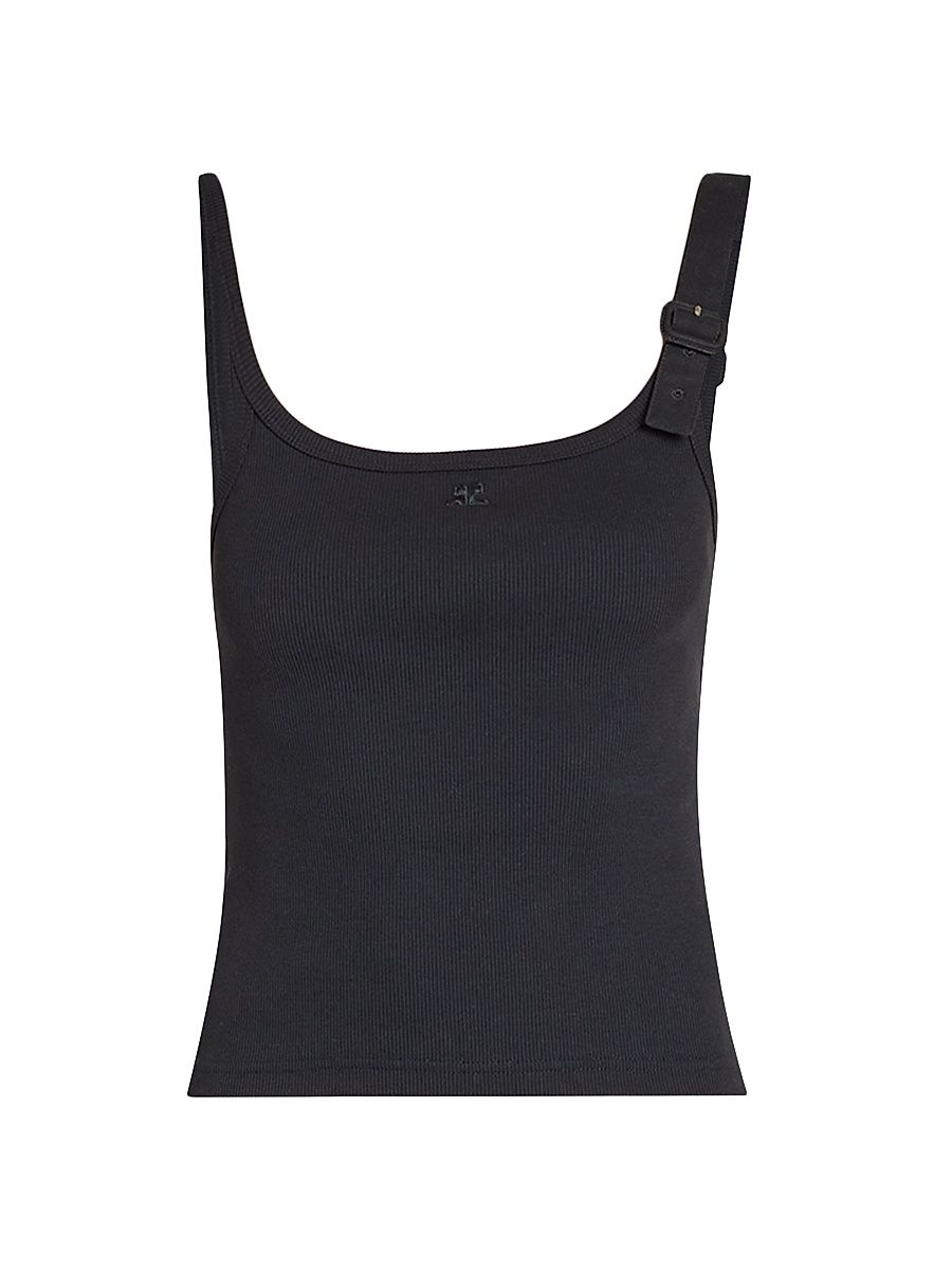 Women's Logo-Embroidered Buckle-Trim Rib-Knit Tank - Black - Size XL