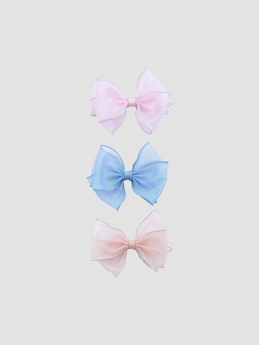 Girl's Glitter Bow Hair Clip Set - Pink Blue Peach