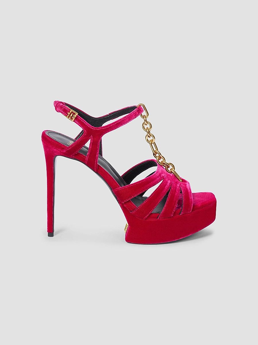 Balmain Women's 125MM Velvet Platform Sandals - Rose Fuchsia - Size 11