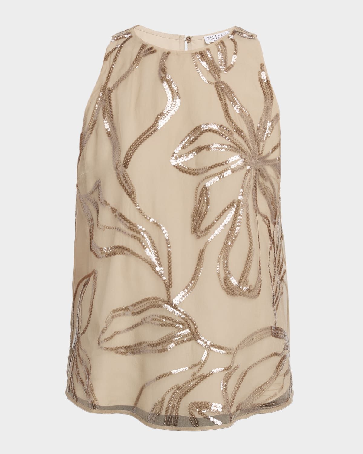 Sequined Floral Crispy Silk Chiffon Blouse