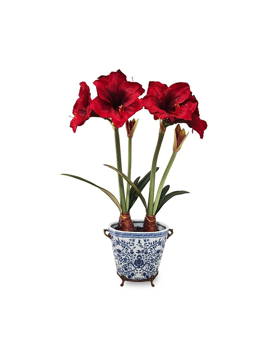 Artificial Amaryllis In Ceramic Vessel