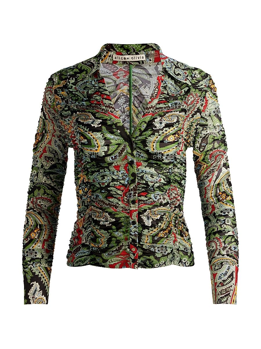 Women's Portia Ruched Mesh Button-Front Shirt - Paisley Poem - Size Medium