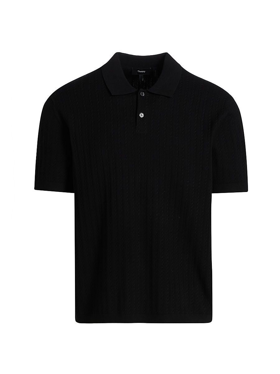 Men's Cable-Knit Polo Shirt - Black - Size XXL