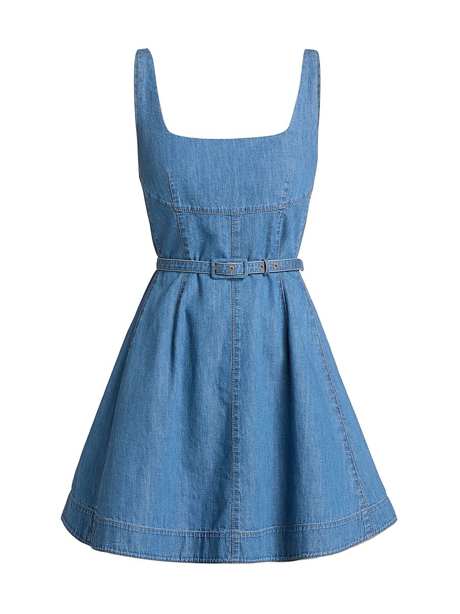 Women's Paige Belted Denim Minidress - Chambray - Size 0