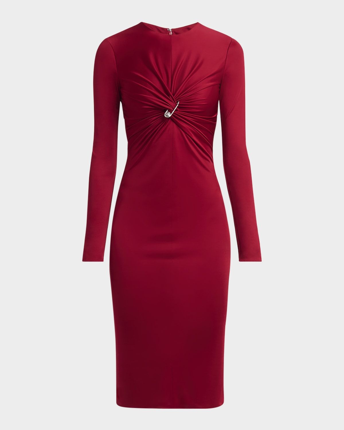 Twisted Safety-Pin Long-Sleeve Jersey Midi Dress