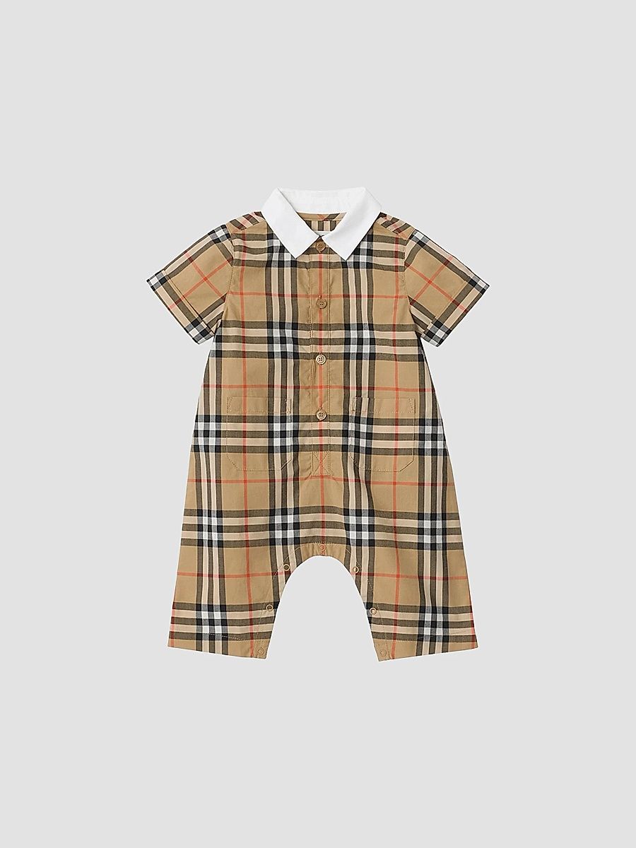 Baby Girl's Andreas Check Playsuit - Sand Check - Size 12 Months