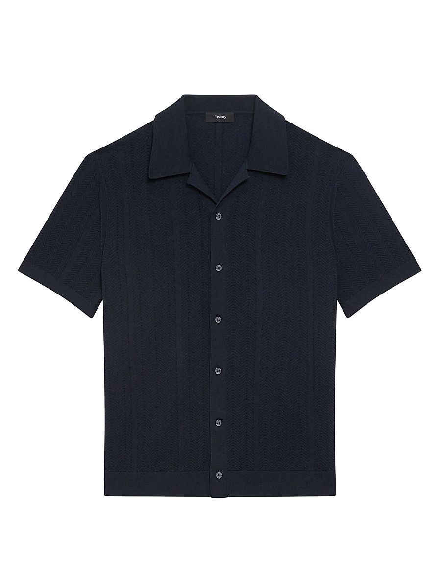 Men's Knit Chevron Camp Shirt - Baltic - Size Small