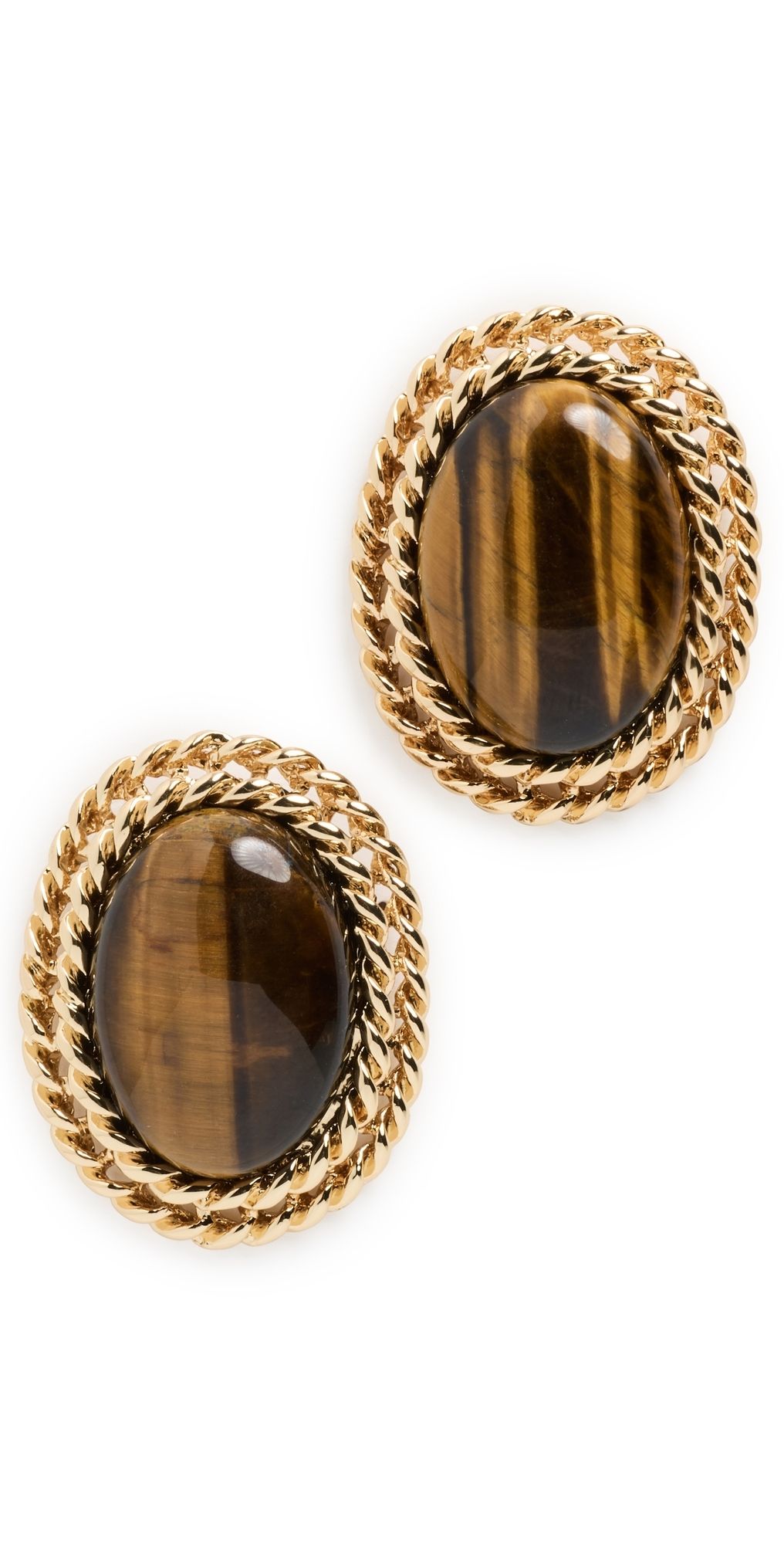 Kenneth Jay Lane Cabochon Earrings Tigers Eye One Size