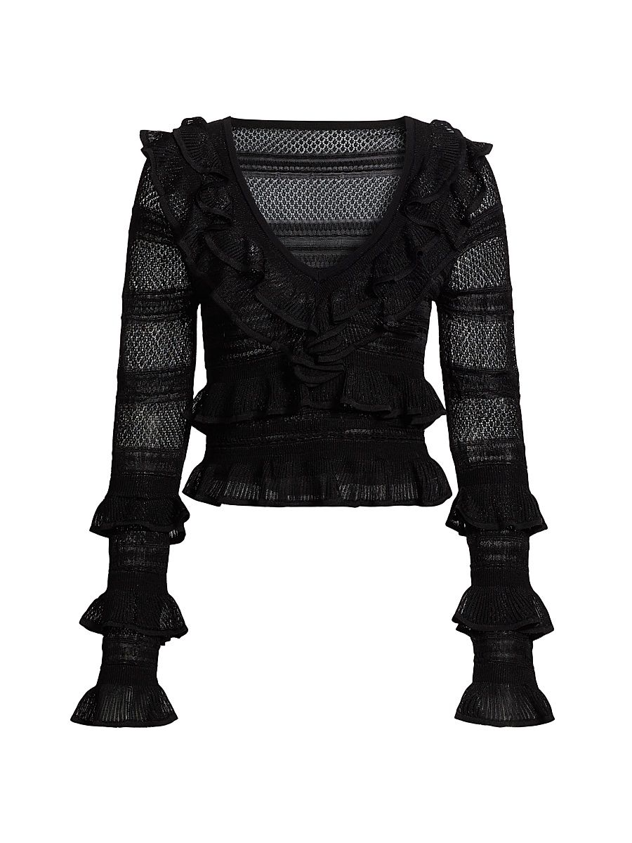 Women's Crush Frilled V-Neck Top - Black - Size 4