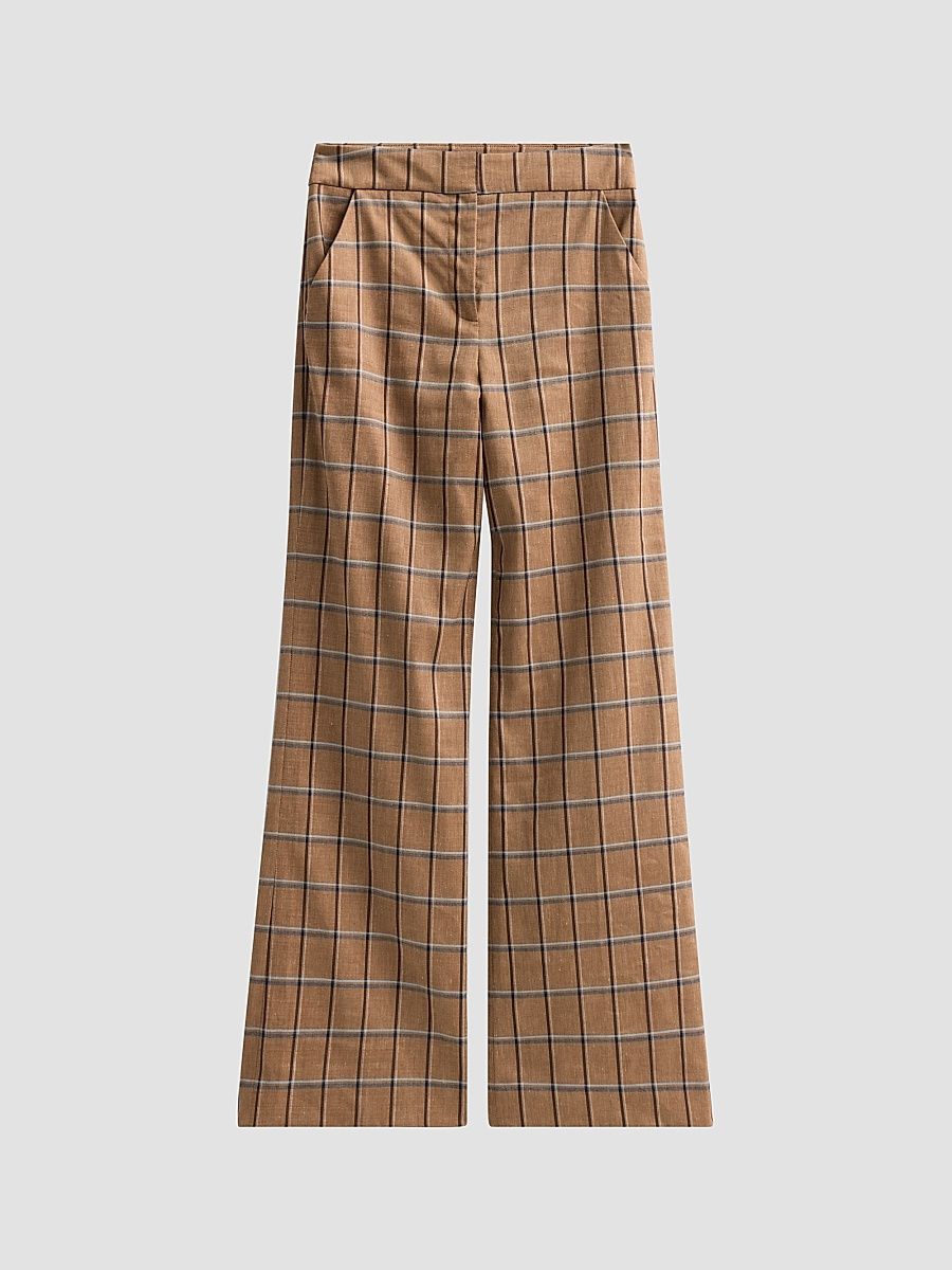 Women's Tonelli Plaid Flared Pants - Ochre Multi - Size 0