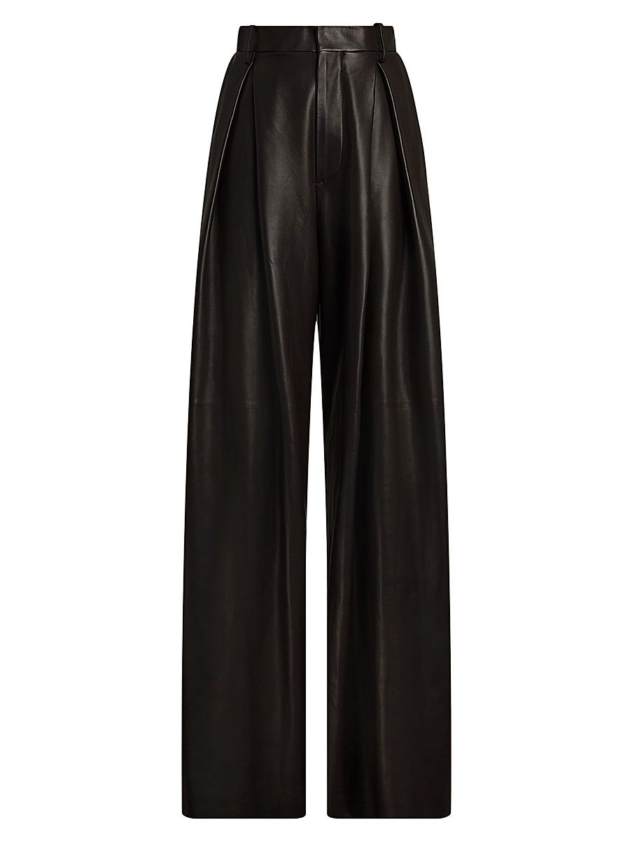 Women's Kelsie Pleated Leather Pants - Dark Brown - Size 16