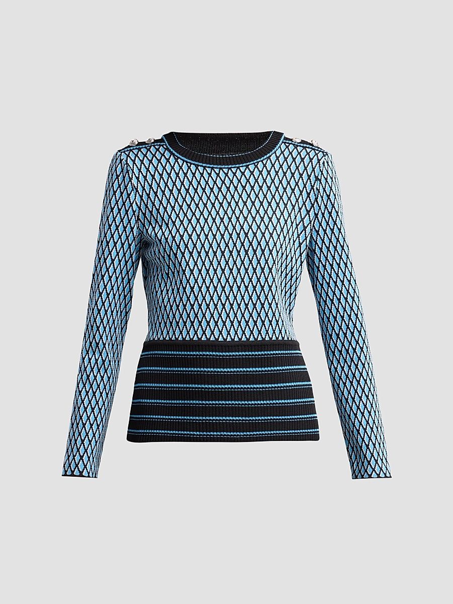 Ming Wang Women's Diamond Soft Ribbed Knit Top - Tranquil Blue - Size XL