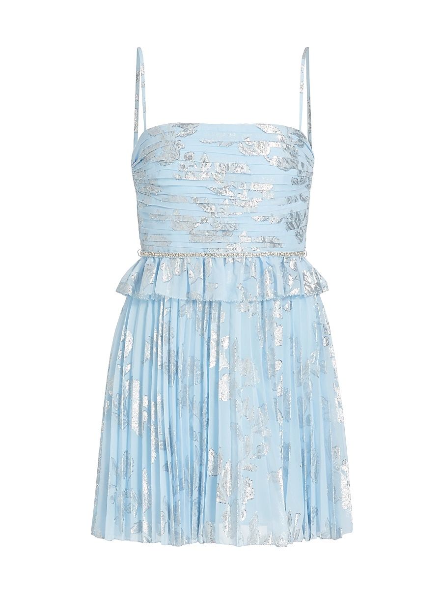 Women's Metallic Floral Ruffle Minidress - Blue - Size 10