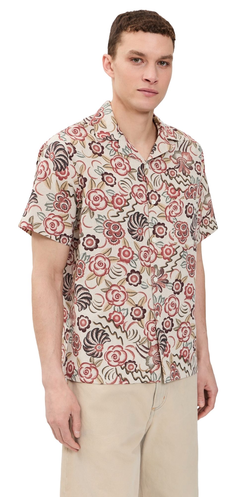 Portuguese Flannel Flowers Painting Camp Shirt Red/Brown/Raw/Green/Yellow S