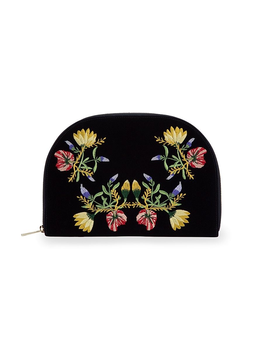 Zoe Embroidered Travel Jewelry Portfolio - Forest Green