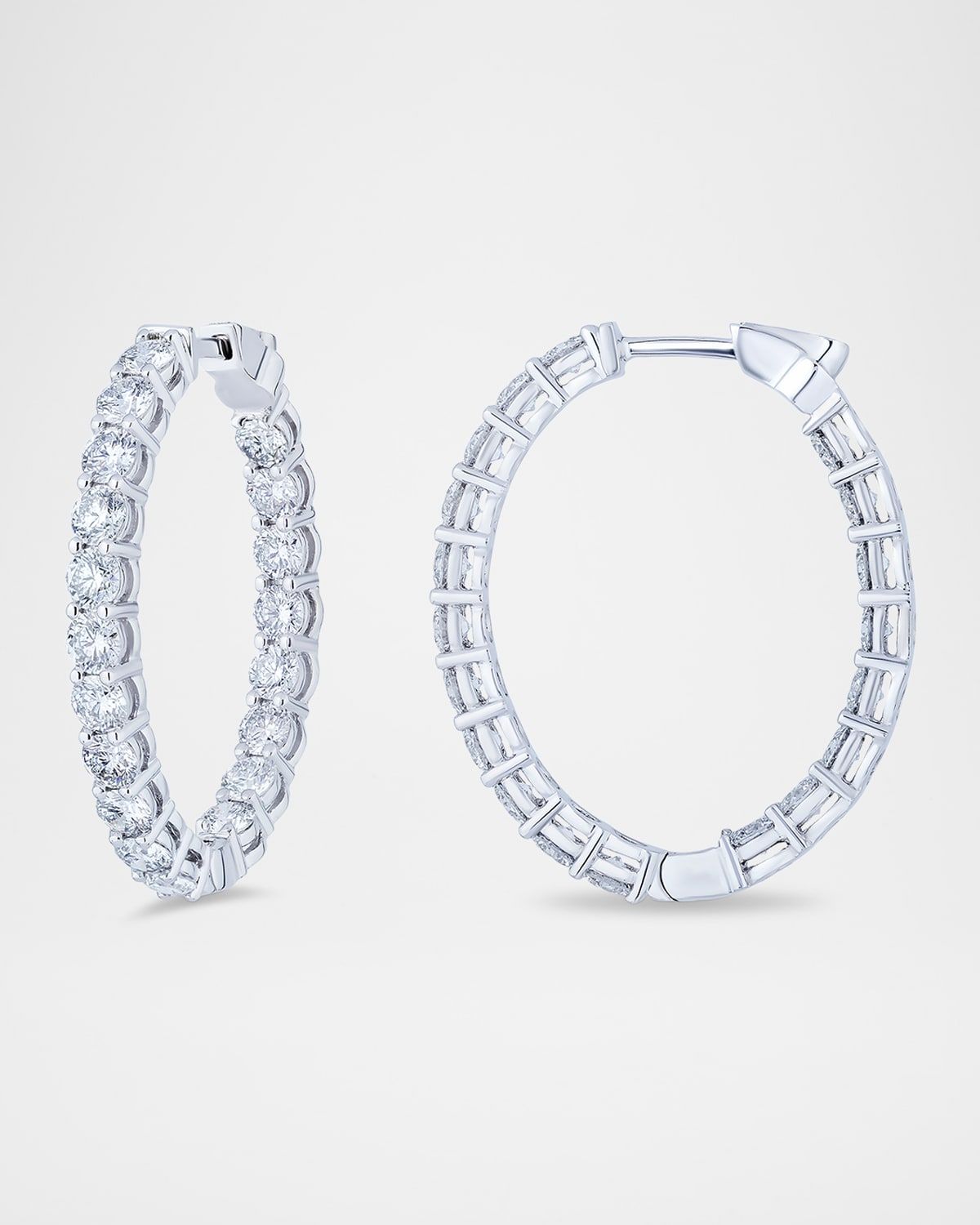 18K White Gold Diamond Oval Shape Hoop Earrings, 3.99tcw