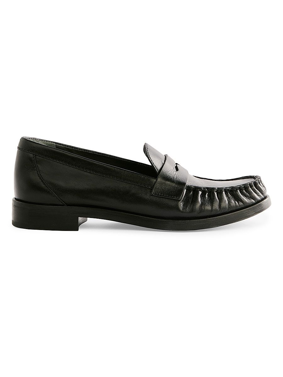 Women's Ani Ruched Leather Loafers - Black - Size 6.5