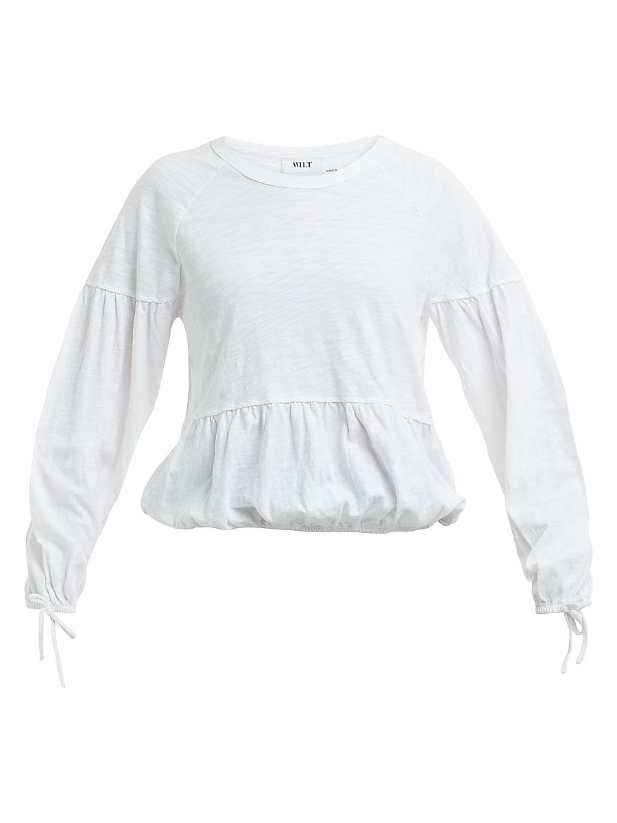 Women's Shirred Elastic Hem T-Shirt - White - Size Medium