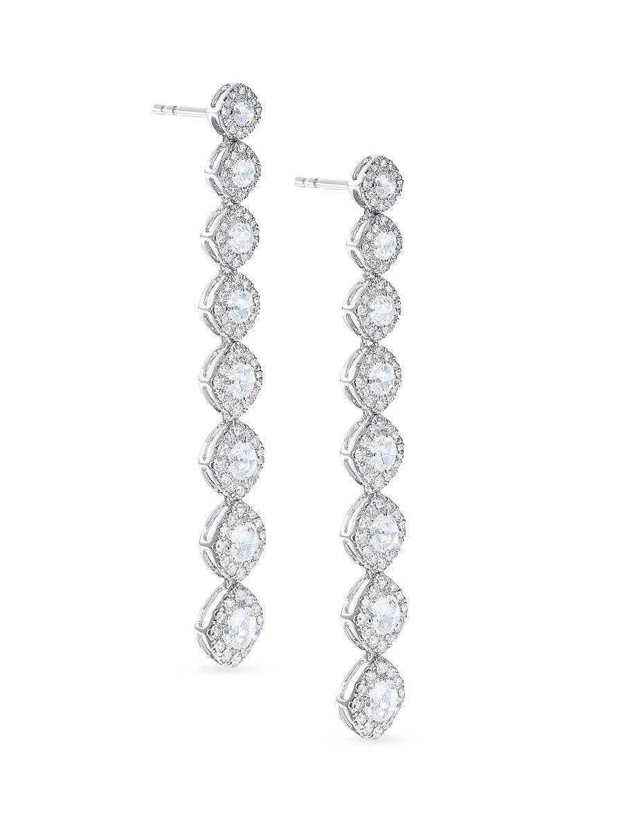 Women's Linear 18K White Gold & 3.01 TCW Diamond Drop Earrings - White Gold