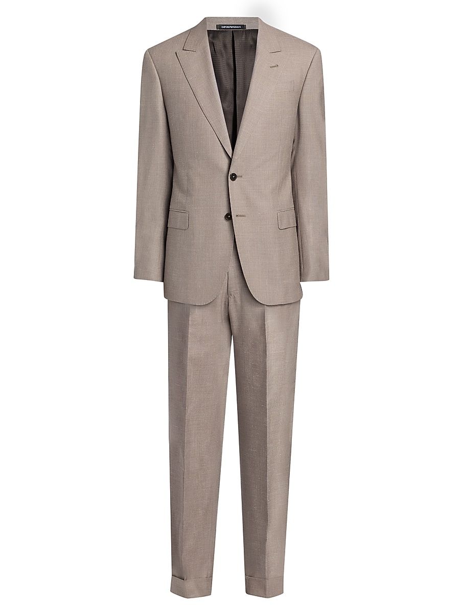 Men's Tonal Textured Single-Breasted Wool, Silk & Linen Suit - Tan - Size 50