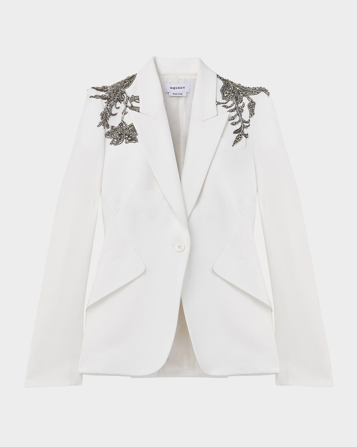 Crystal Embellished Shoulder Single-Breasted Blazer