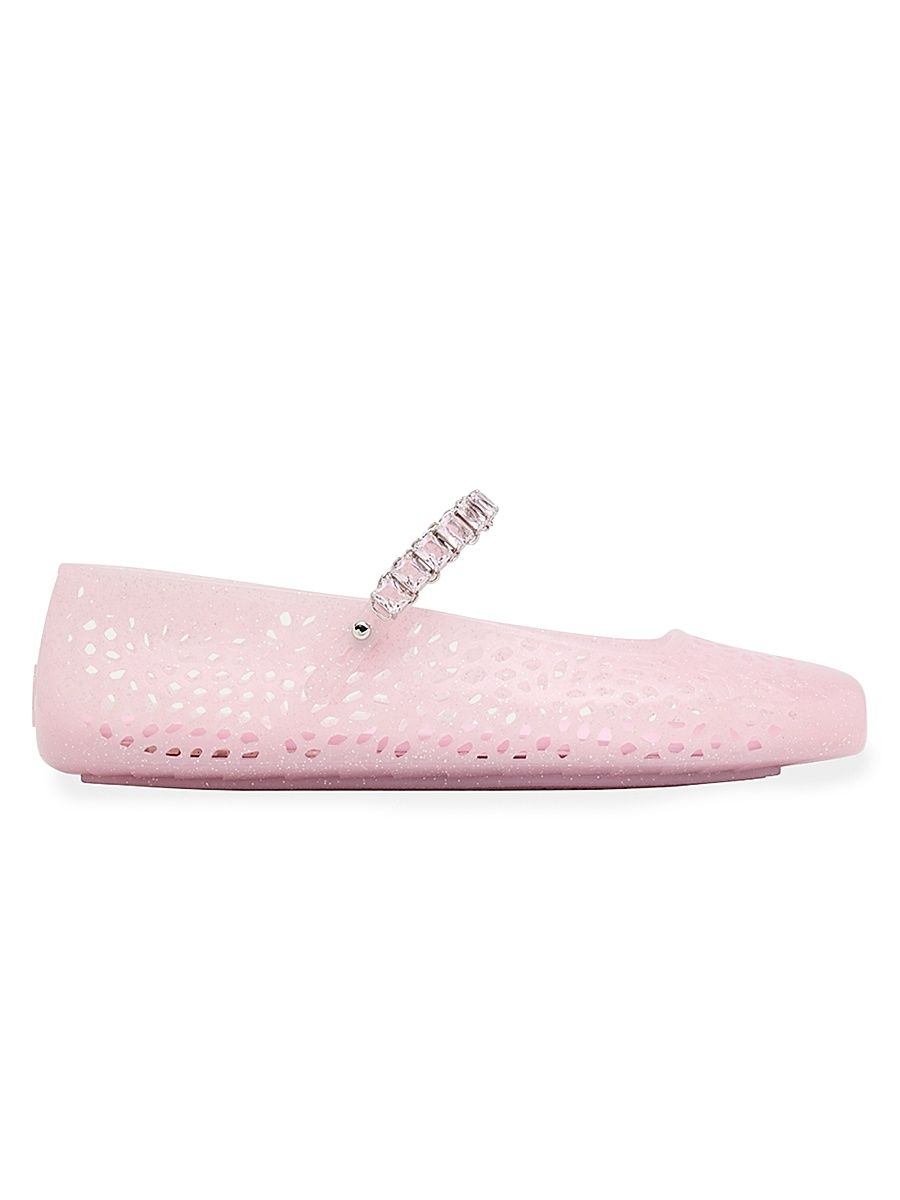 Women's Crystal-Strap Jelly Glitter Ballerina Flats - Pink - Size 9