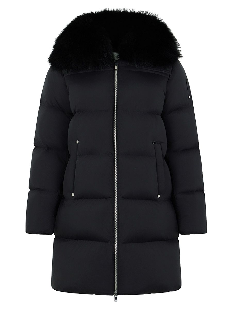 Women's Belle Dune Faux-Fur Trim Down Jacket - Black - Size Large