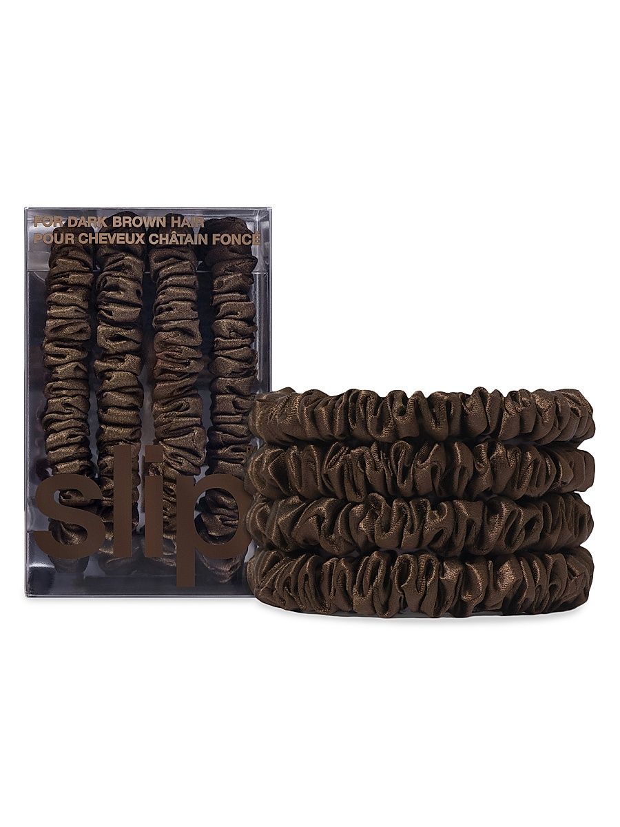 Women's Back To BasicsPure Silk Skinny Scrunchies 4-Pack - Dark Brown
