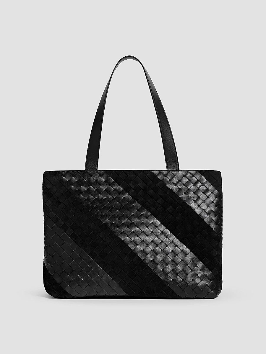 Men's Small Intrecciato Leather & Suede Tote - Black Silver