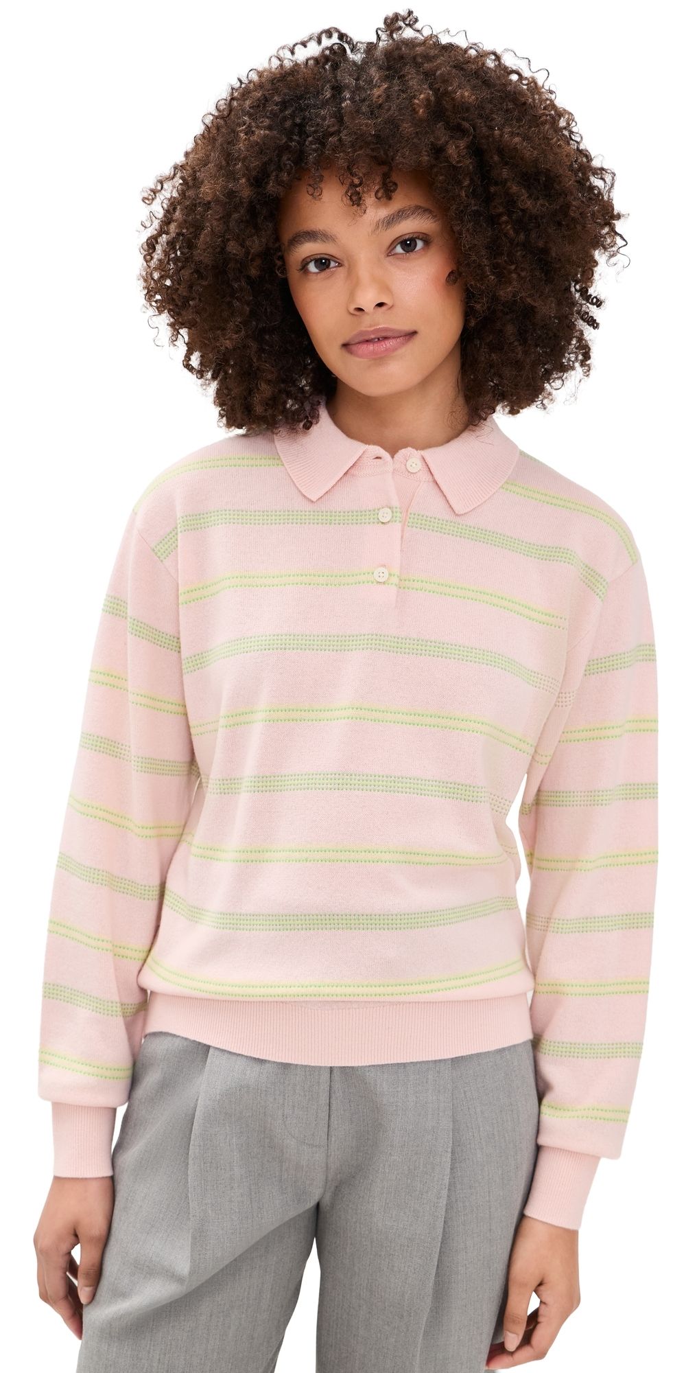 Guest in Residence Collegiate Cashmere Stripe Polo Power Pink S