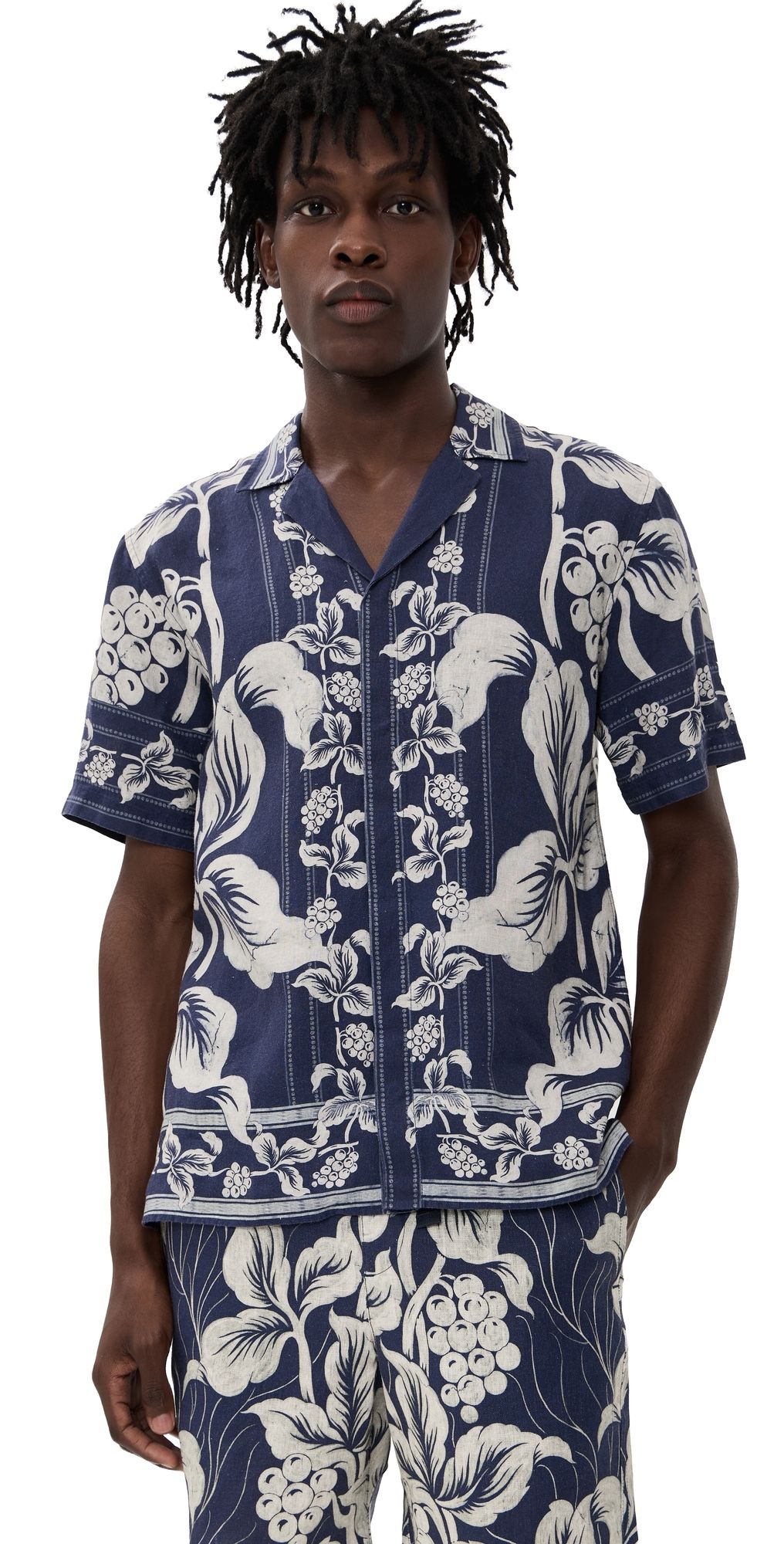 Orlebar Brown Maitan Linen Petralis Garland Shirt Night Iris S