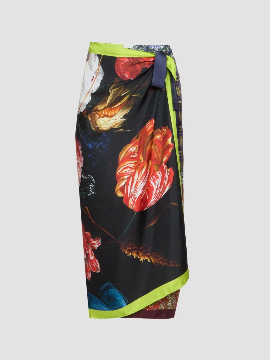 Dries Van Noten Women's Scarfy Patchwork-Print Silk Midi Wrap Skirt - Dessin