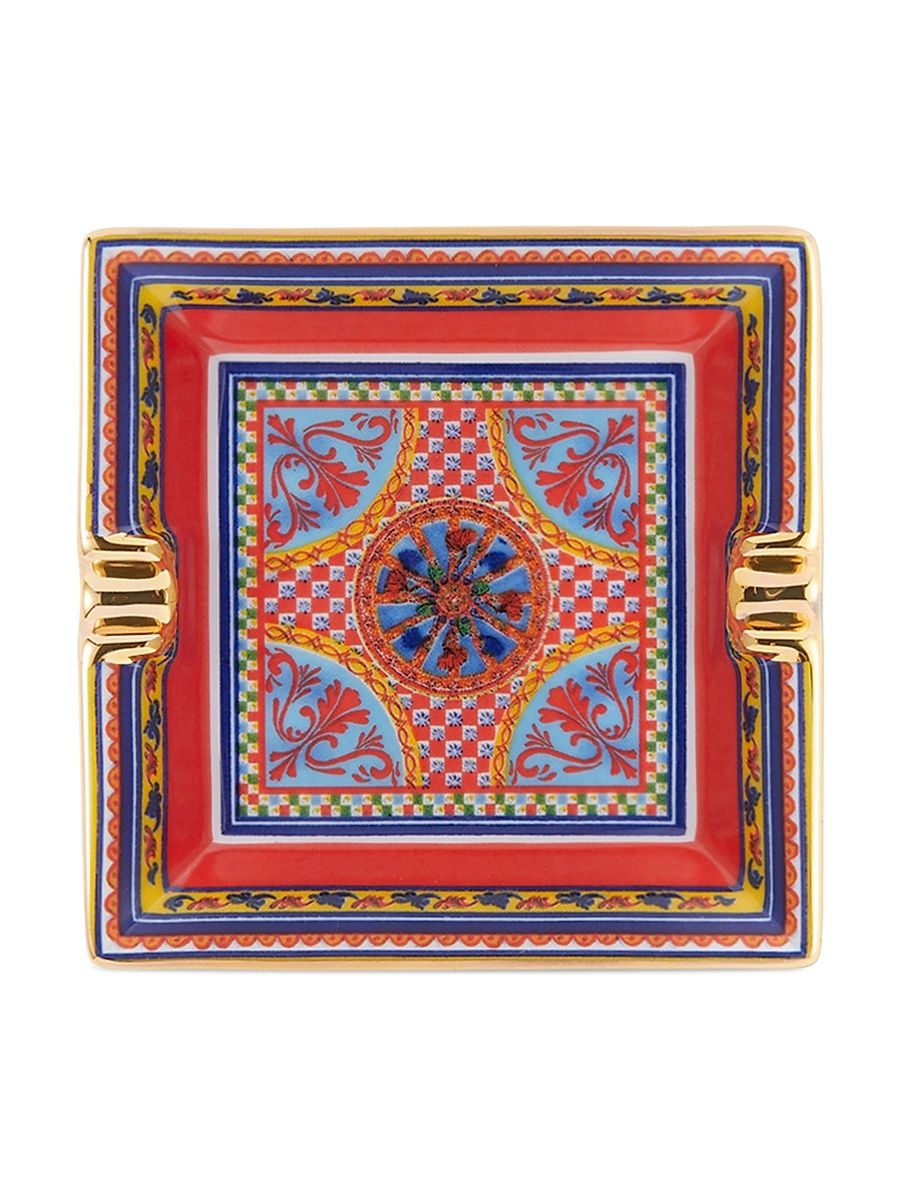 Carretto Gold-Trim Porcelain Ashtray - Red
