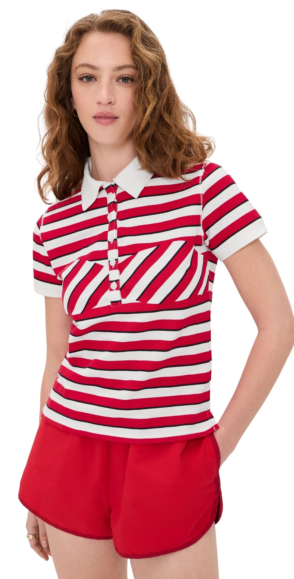 Miaou Lou Polo Top Warped Stripe M