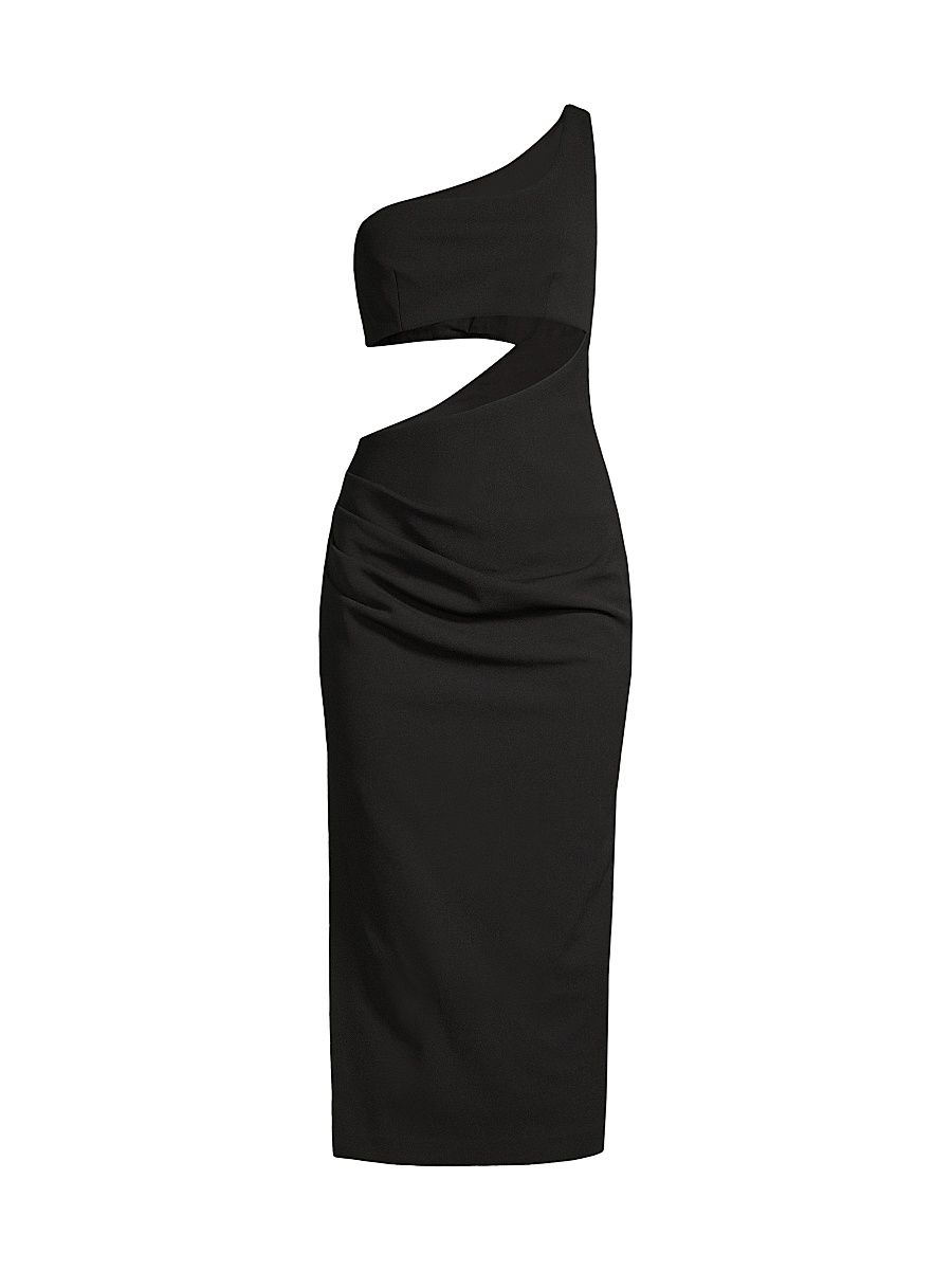 Women's Elisebeth Crepe One-Shoulder Midi-Dress - Black - Size 12